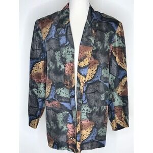 Vintage Carol Horn Workshop Silk Blazer Oversized Abstract Print Multicolor S